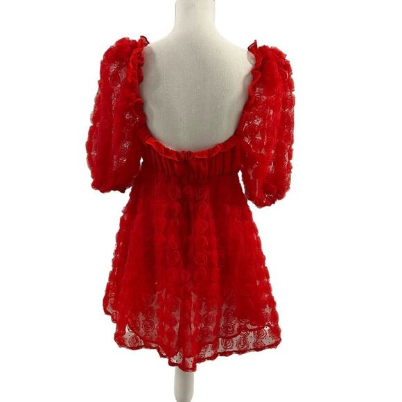 For Love & Lemons Hannah Mini Dress Red Floral Lace Size M NWT - Picture 7 of 8
